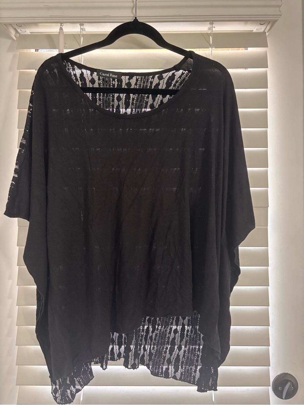 Carol Rose Black Sheer Crochet-Trim Dolman Top